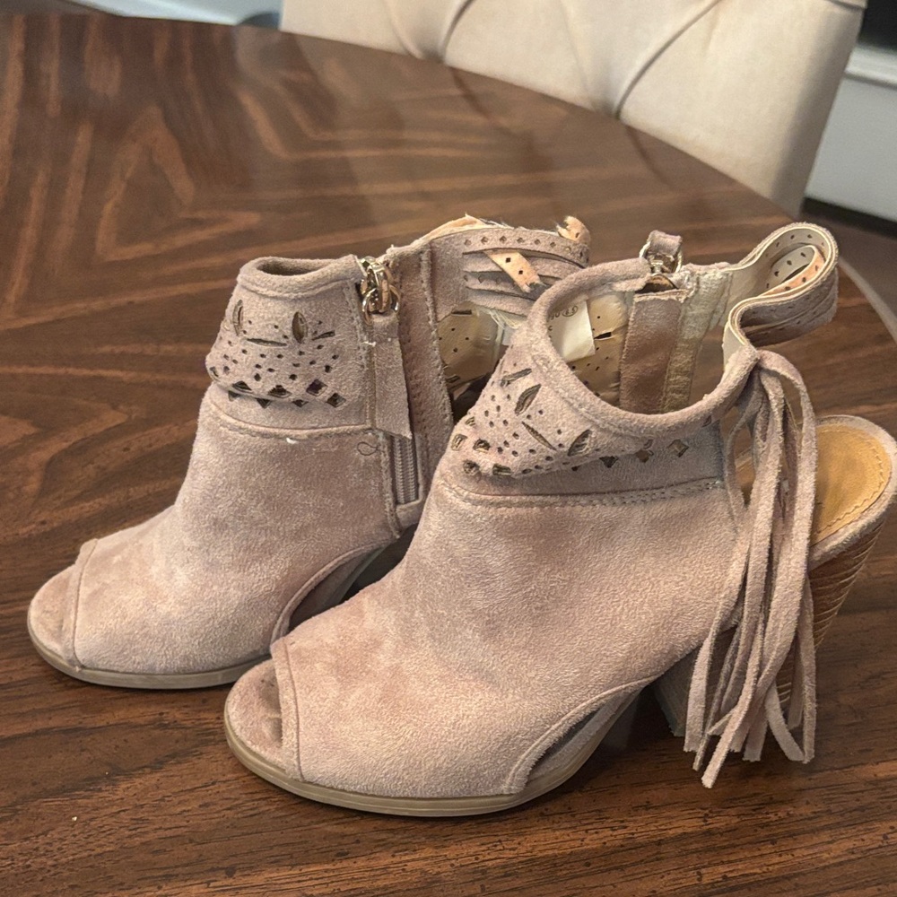 Not Rated Taupe Suede Peep-Toe Ankle Booties